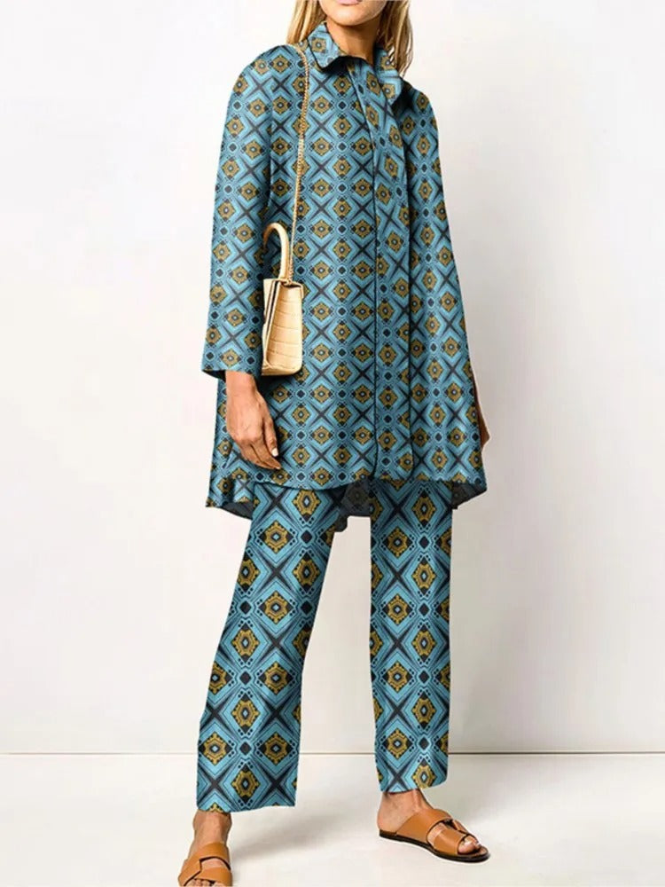 Vintage Print Loose Two-Piece Set