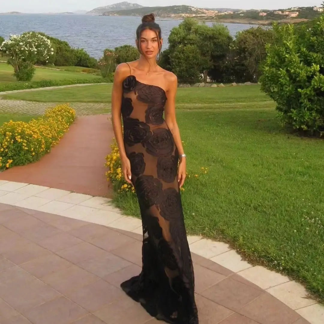 Floral Glam One-Shoulder Maxi Dress