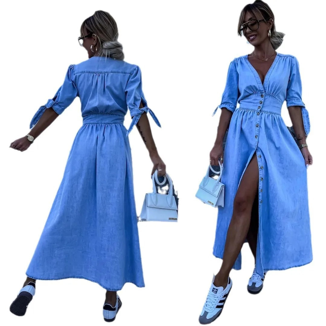 Vintage Lace-Up Denim Dress
