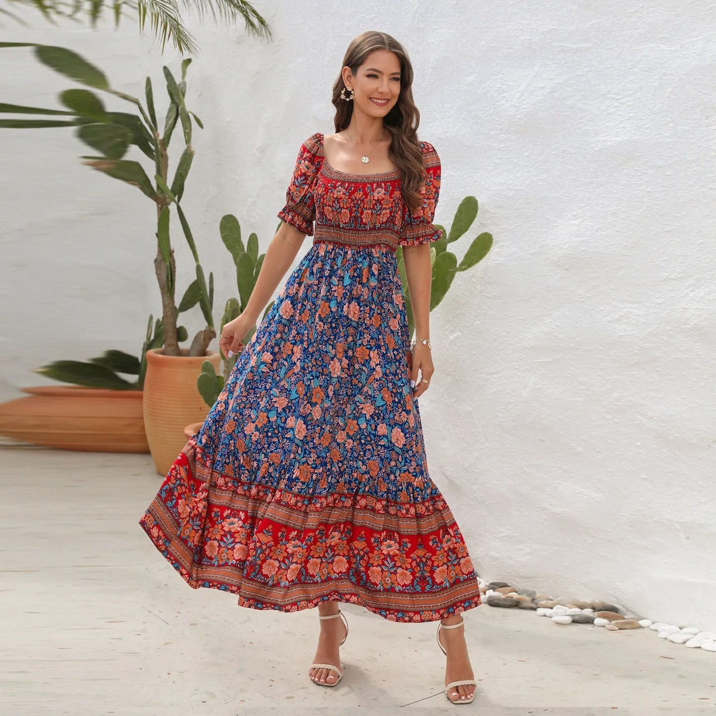 Sunlit Garden Pleated Boho Sundress