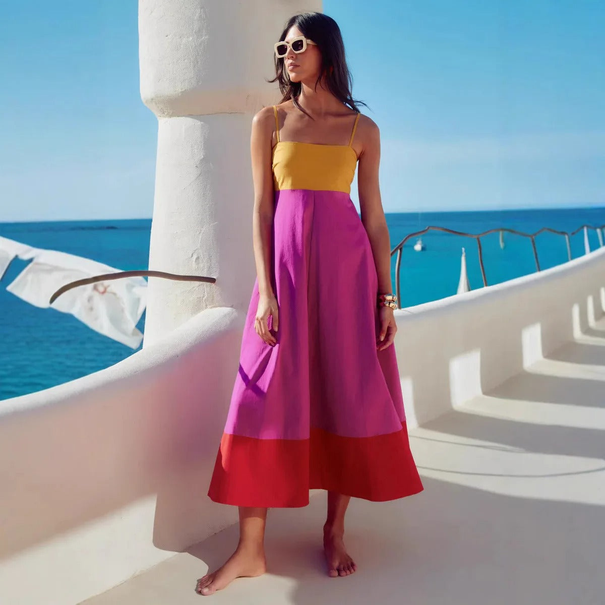 Seaside Glow Colorblock Suspender Dress