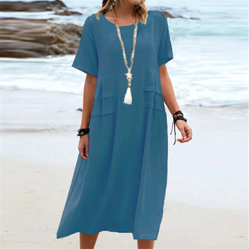 Simple Solid Cotton Linen Dress