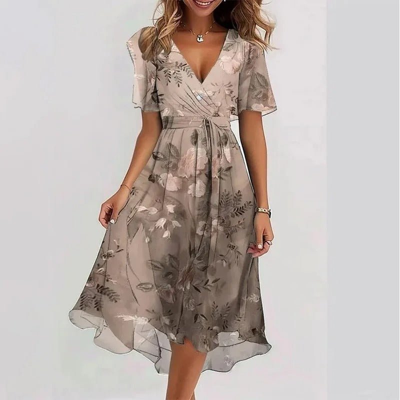 Printed V-Neck Knee Dress
