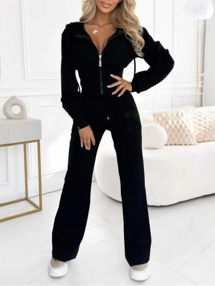 Hooded Zipper Sweatsuit Set