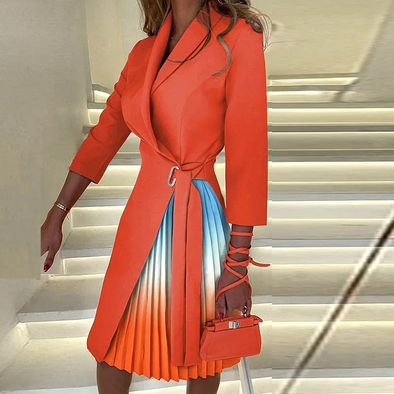 Elegant Belted Blazer Midi Dress