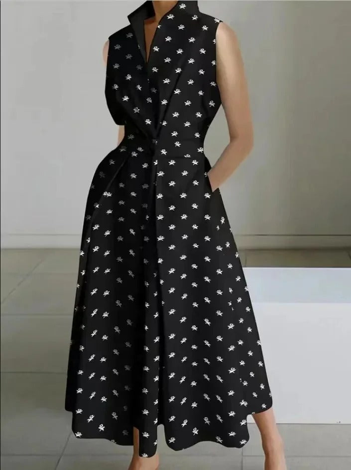 Polka Dot V Neck Fishtail Dress