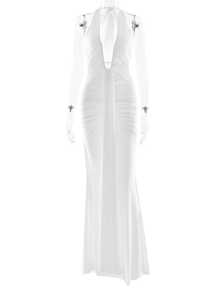 Sultry Backless Draped Maxi Dress