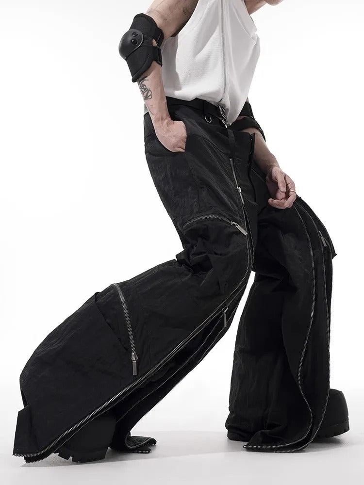 Cool Black Techwear Zipper Pants