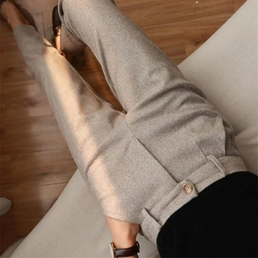 Women’s High-Waist Herringbone Slim Fit Trousers