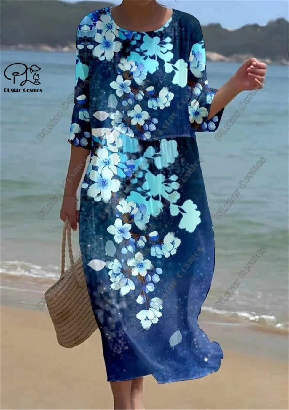 Vintage Floral 3D Printed Midi Dress