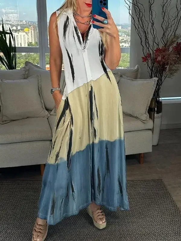 Stylish Sleeveless Panel Pocket Dress