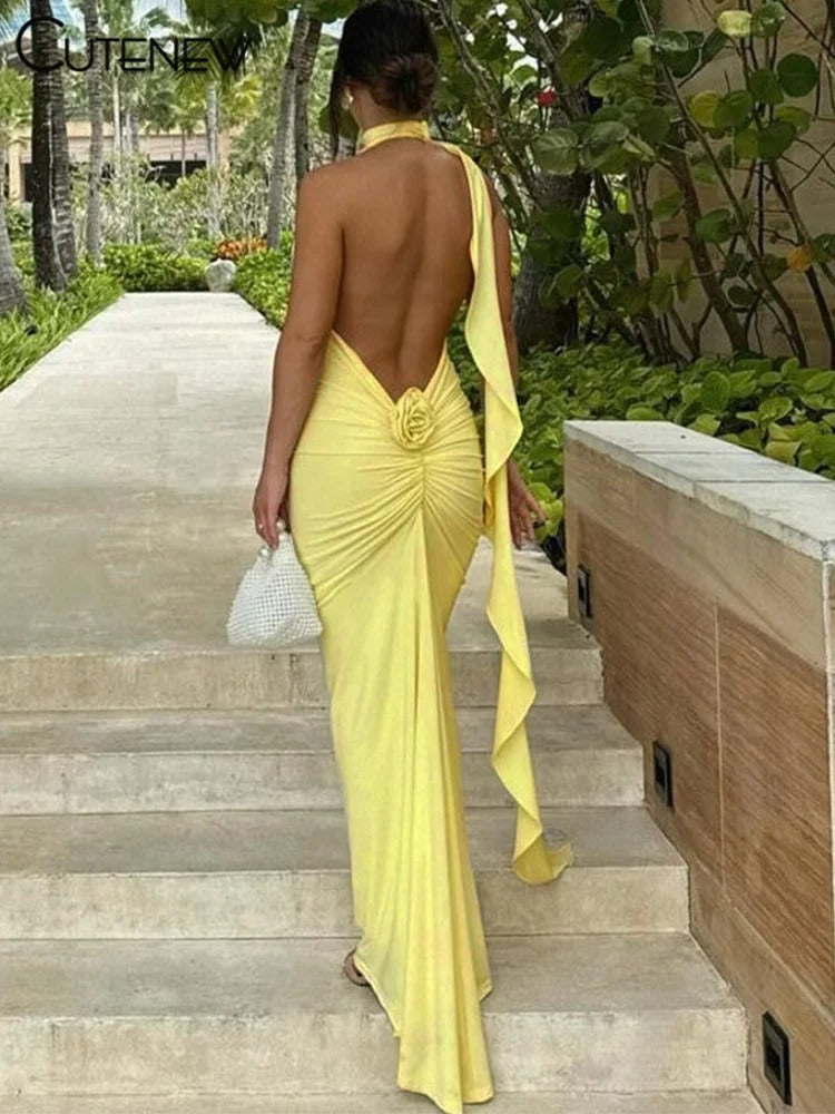 Elegant Halter Backless Maxi Dress