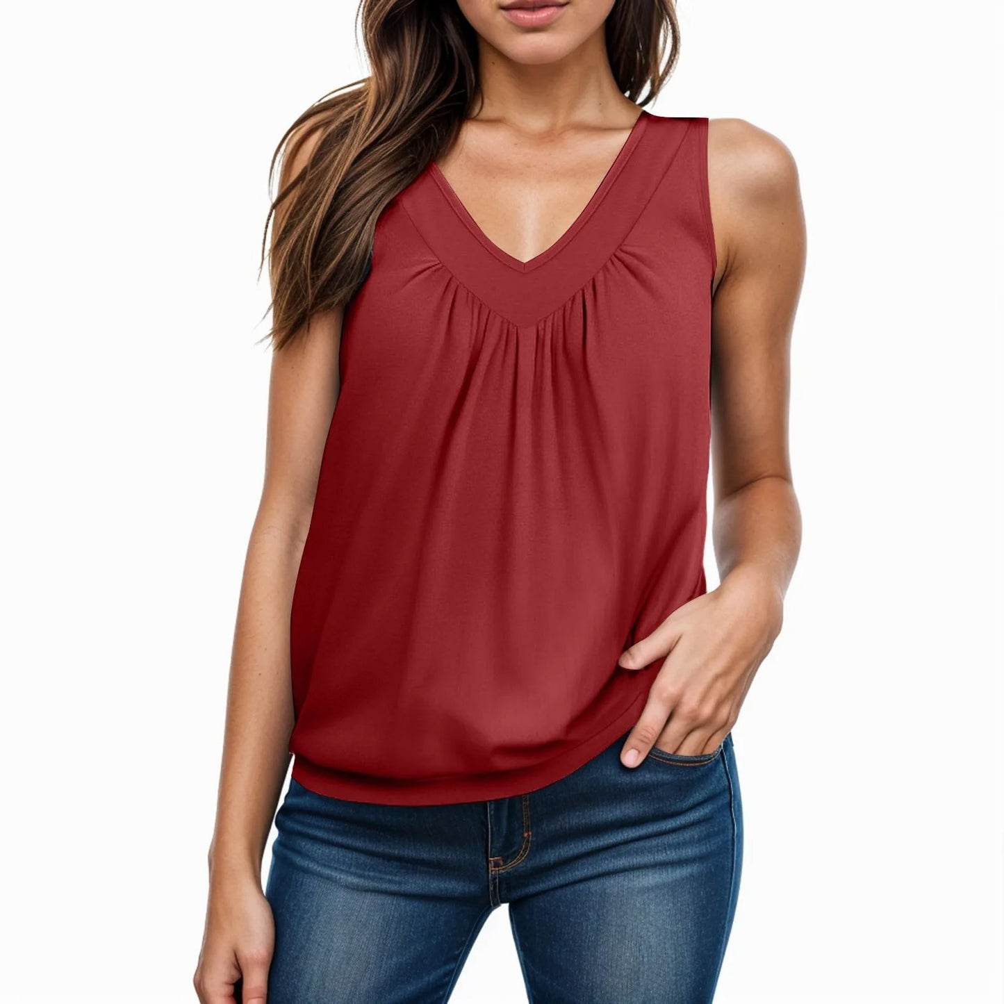 Ruched V-Neck Sleeveless Tank for Women