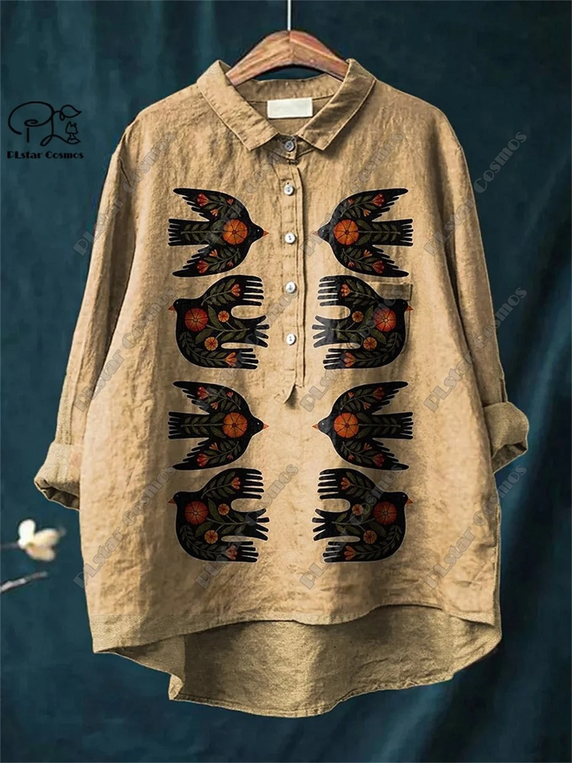 Retro Rabbit Bird Peacock Print Open Tube Shirt