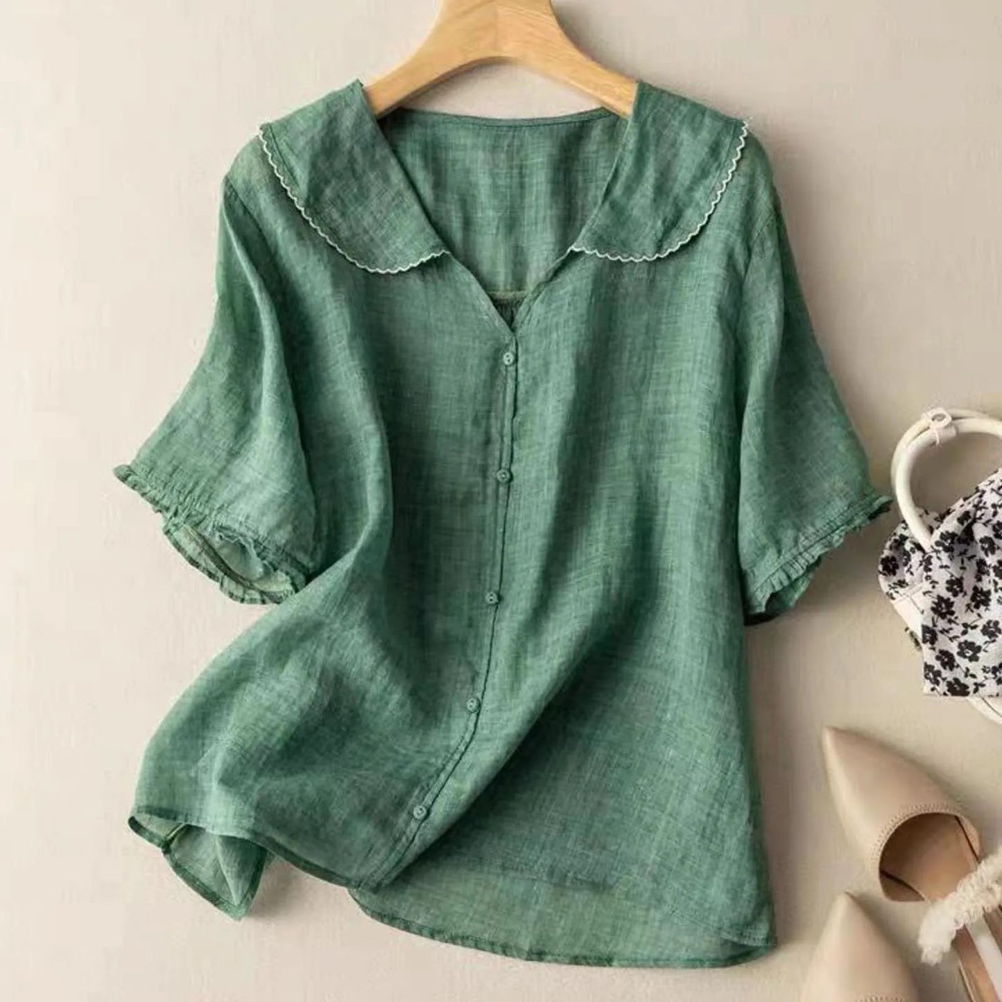 Classic Navy Collar Summer Blouse