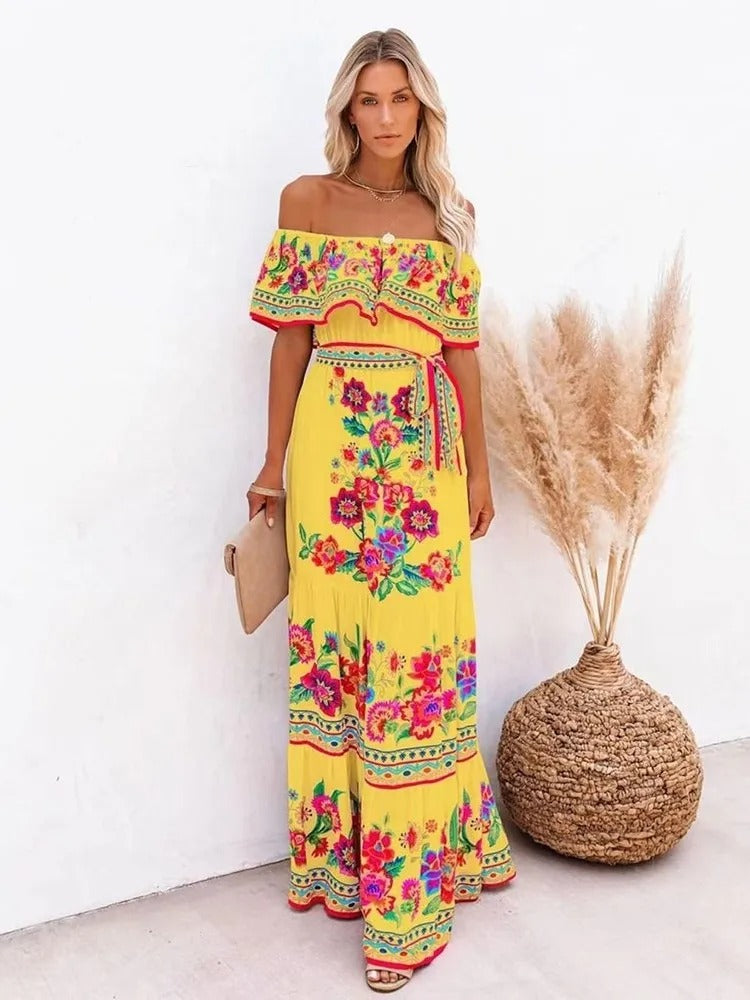 Red Bloom One-Shoulder Swing Dress