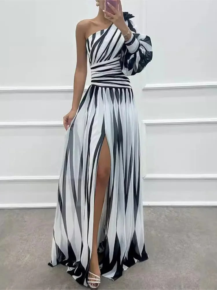 Elegant Strapless Slit Dinner Dress