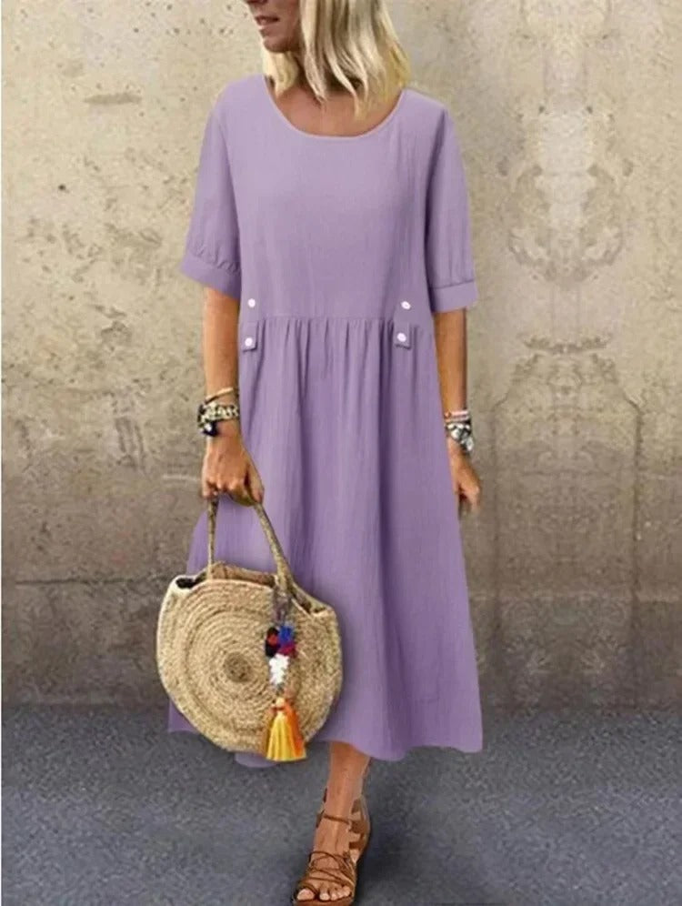 Elegant Cotton Linen Casual Dress