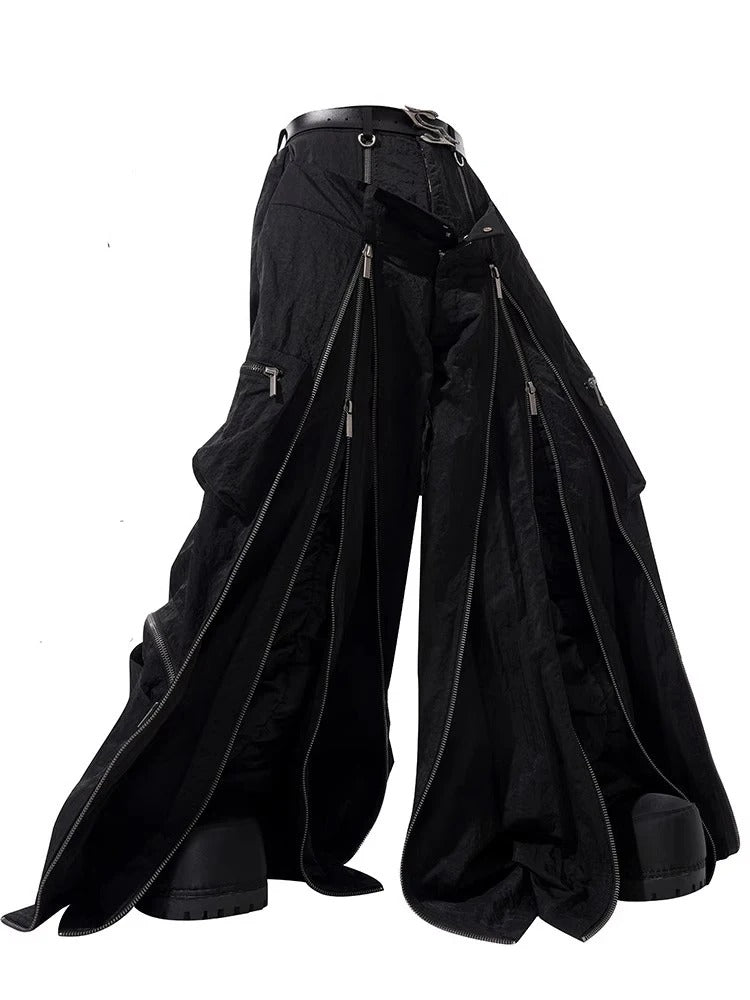 Cool Black Techwear Zipper Pants
