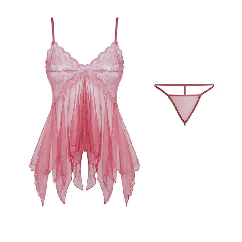 Lace V-Neck Tulle Lingerie Set