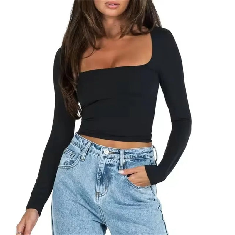 Street Muse Cropped Solid Long Sleeve Tee