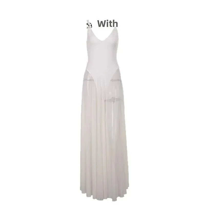 Elegant Slim Fit Mesh A-Line Dress