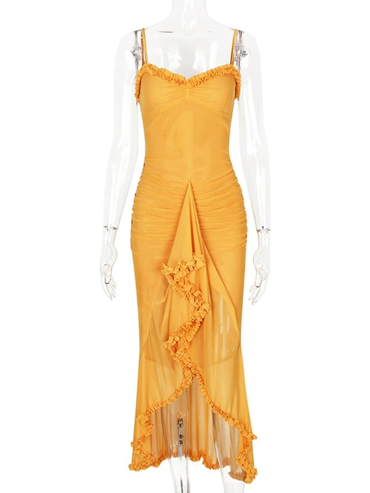 Luna Flare Ruffled Backless Slit Dress