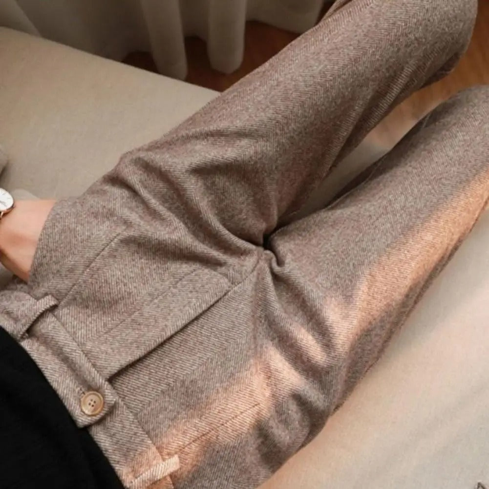 Women’s High-Waist Herringbone Slim Fit Trousers
