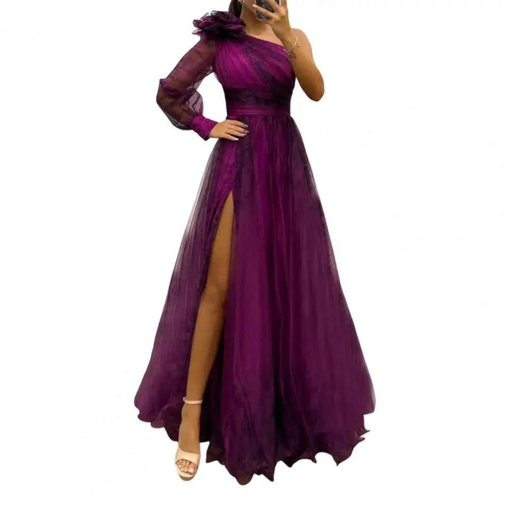 Elegant One-Shoulder Pleated Evening Gown
