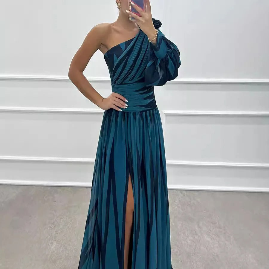 Striped Allure One-Shoulder Dress