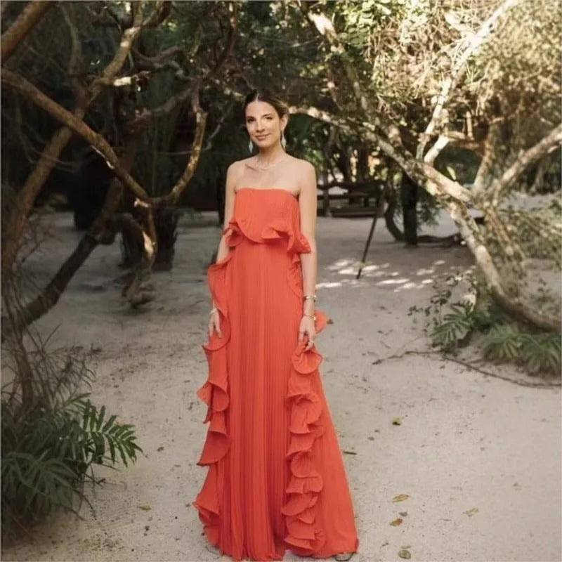 Sunset Breeze Pleated Chiffon Dress