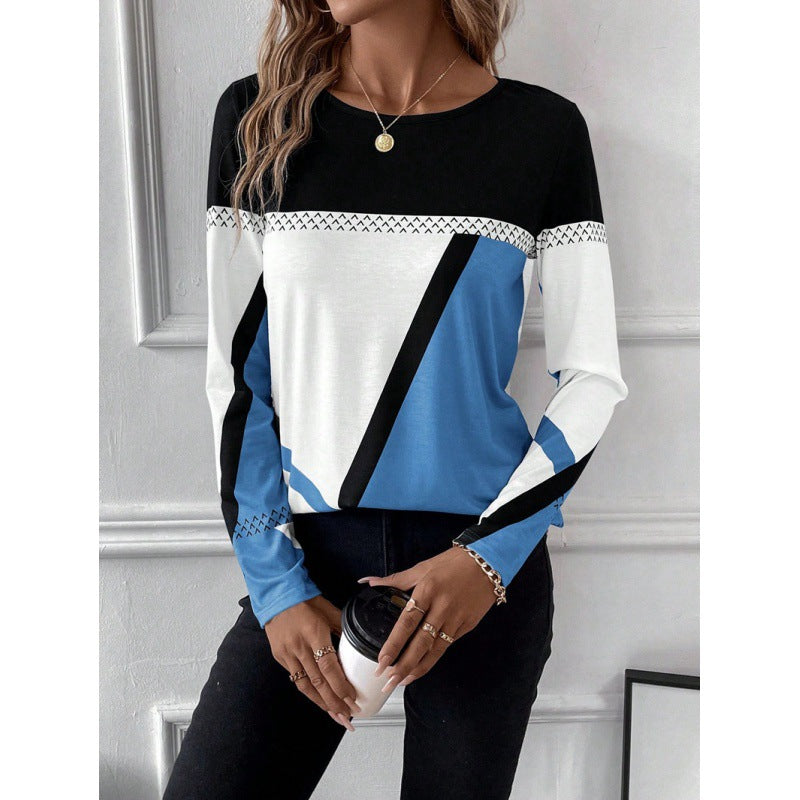 Pullover Round Neck Geometric Print Top
