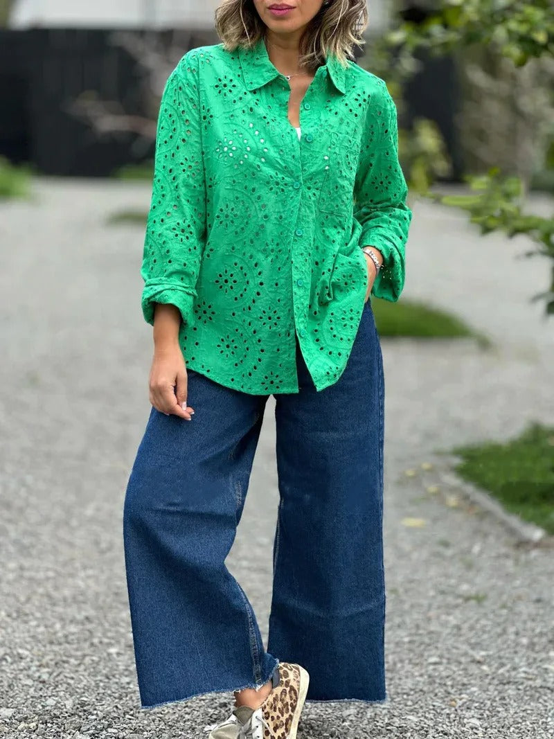 Elegant Hollow Out Long Sleeve Shirt