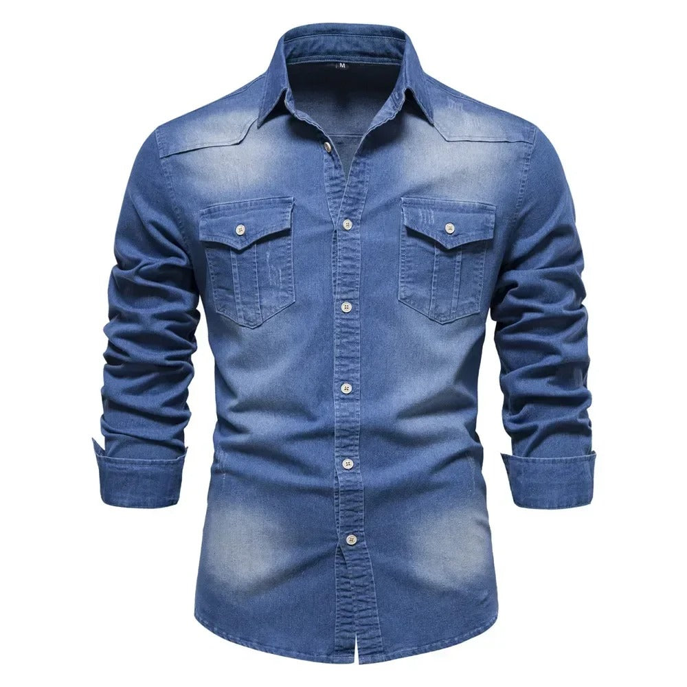 Elastic Cotton Slim Fit Denim Shirt