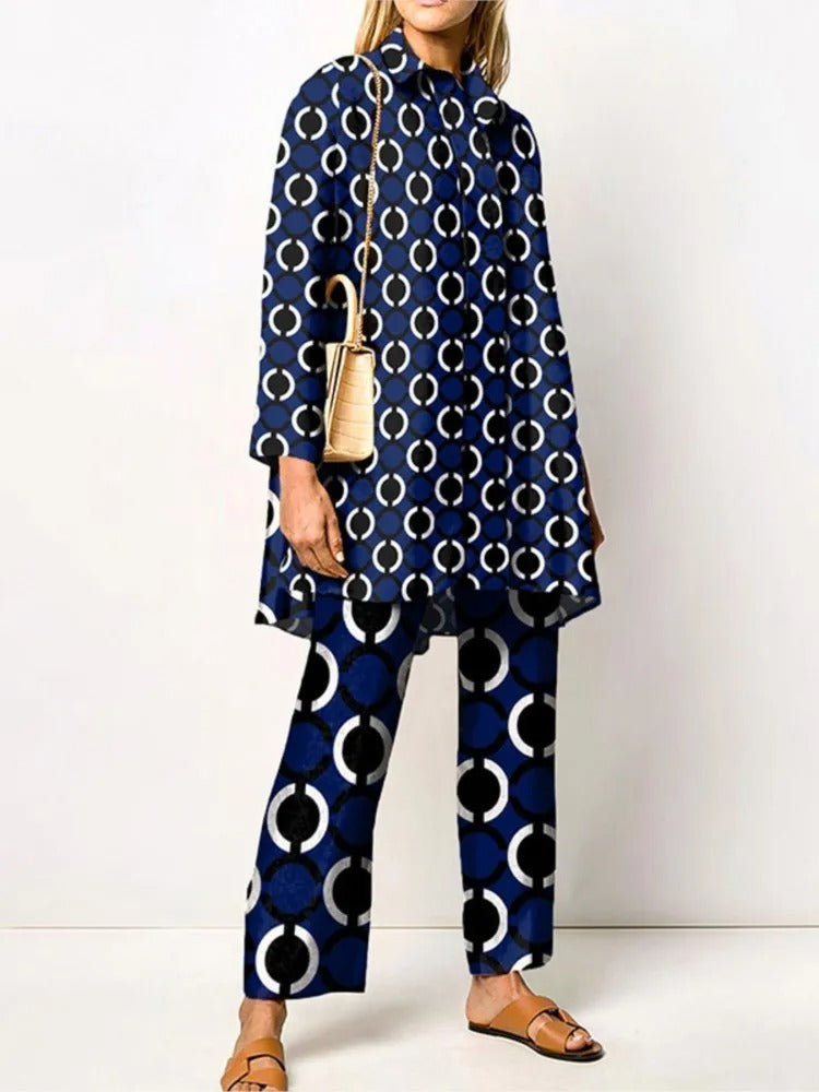 Vintage Print Loose Two-Piece Set