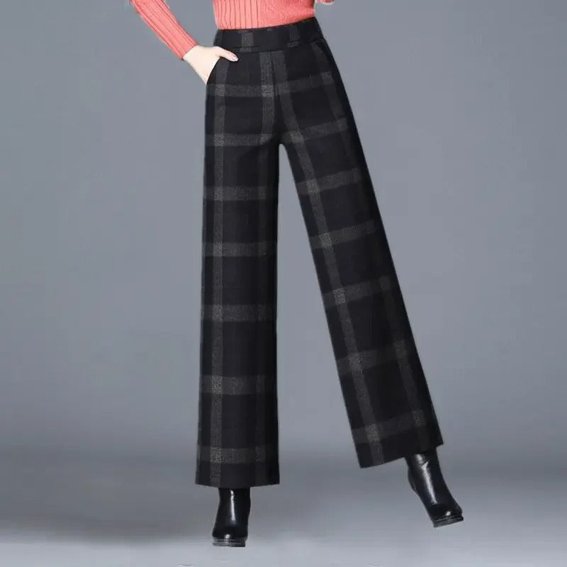 Plaid Wool Wide-Leg Pants