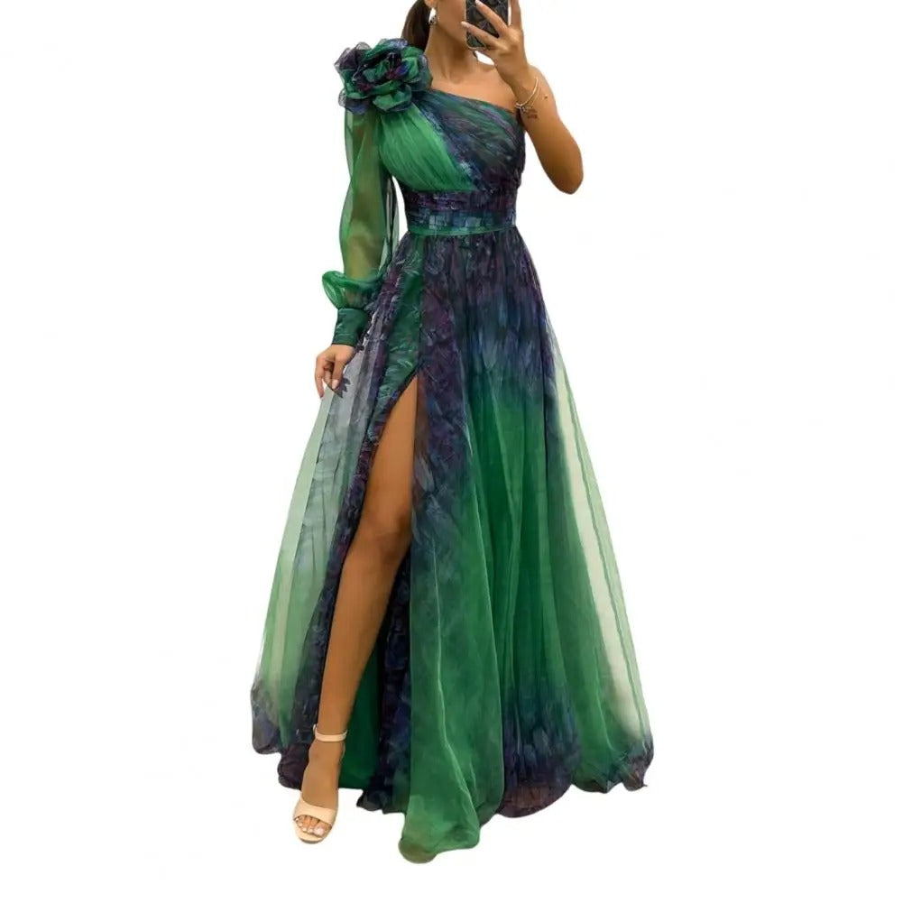 Elegant One-Shoulder Pleated Evening Gown
