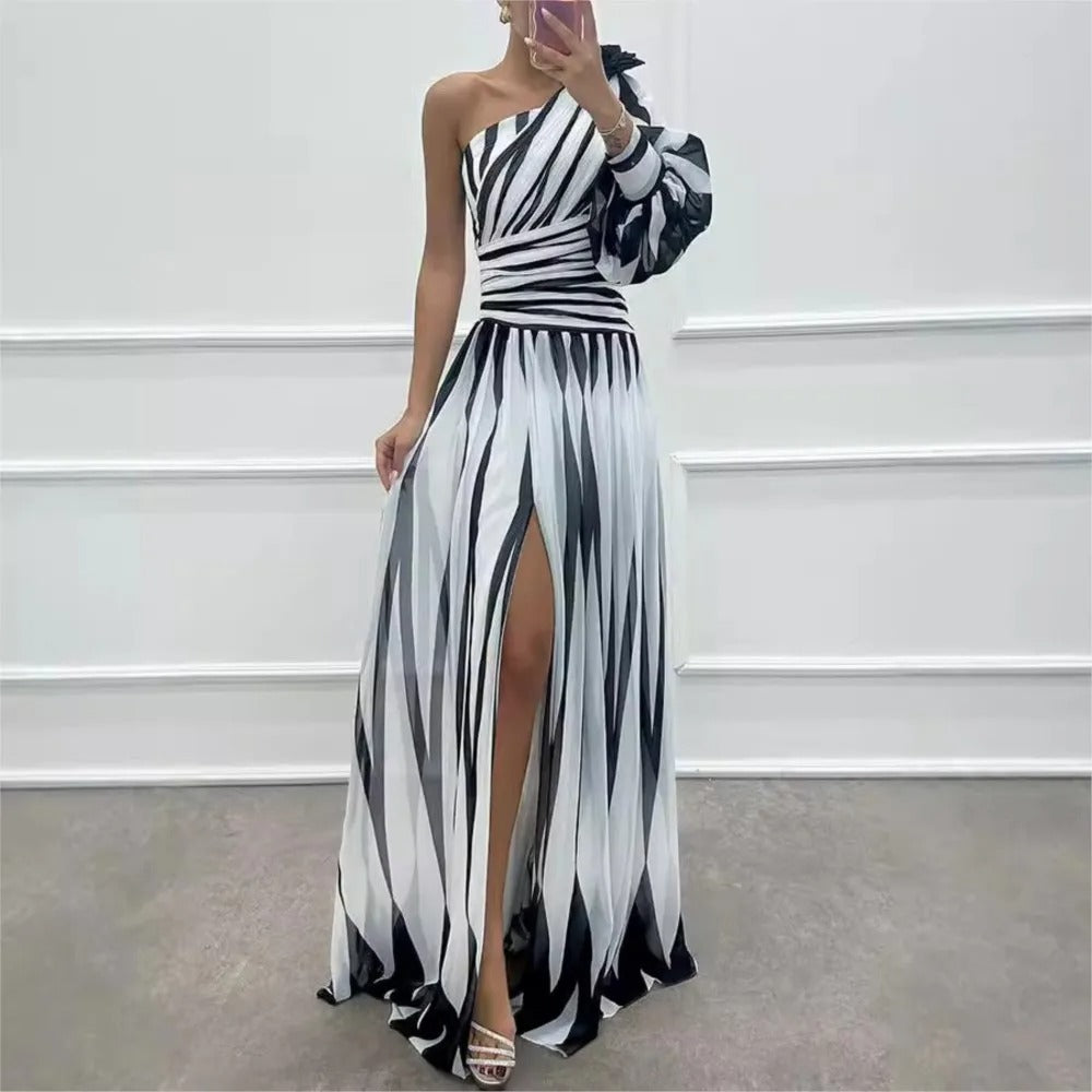 Elegant Strapless Slit Dinner Dress