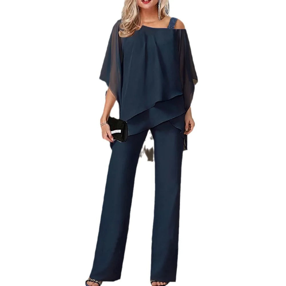 Off-Shoulder Blouse & Wide-Leg Pants Set