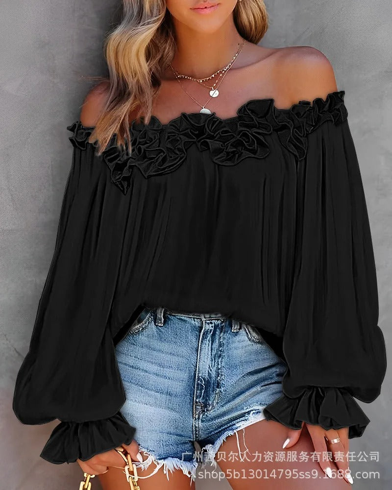 Ruffle Edge Long Sleeve Blouse
