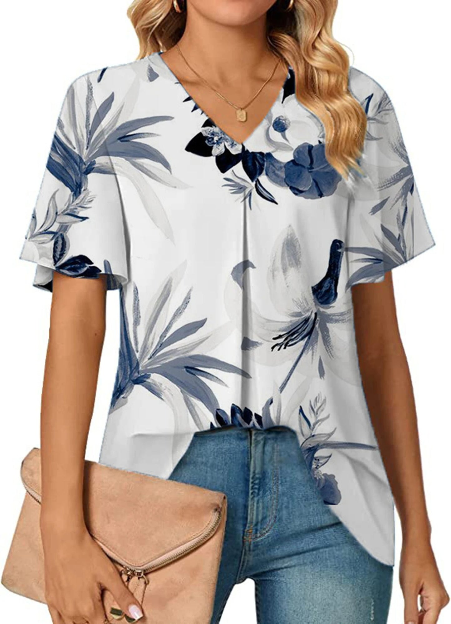 Floral V-Neck Summer Tee for Women