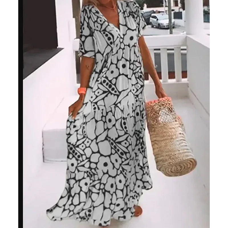 Sunlit Bloom Deep V Maxi Dress