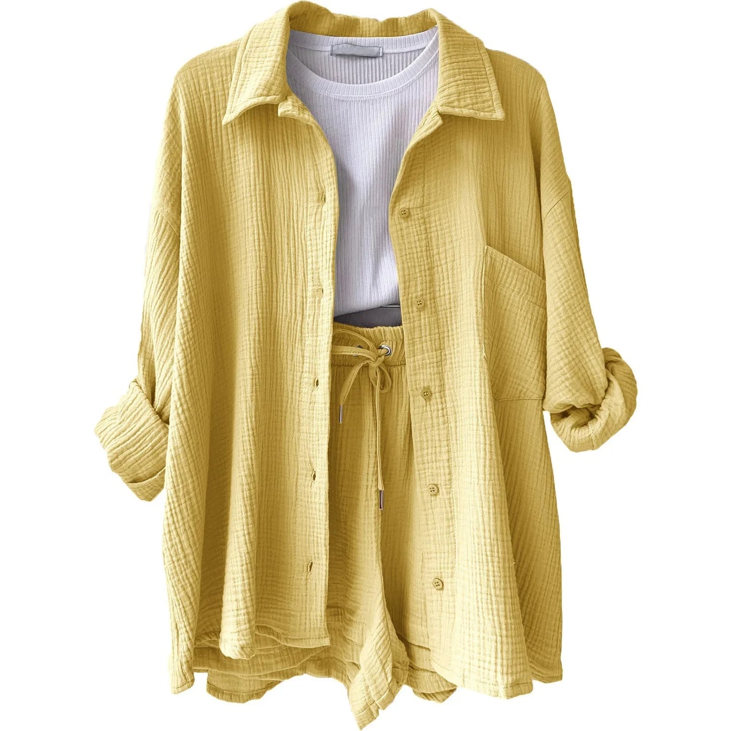 Two-Piece Button Up - Shorts & Vest Blouse