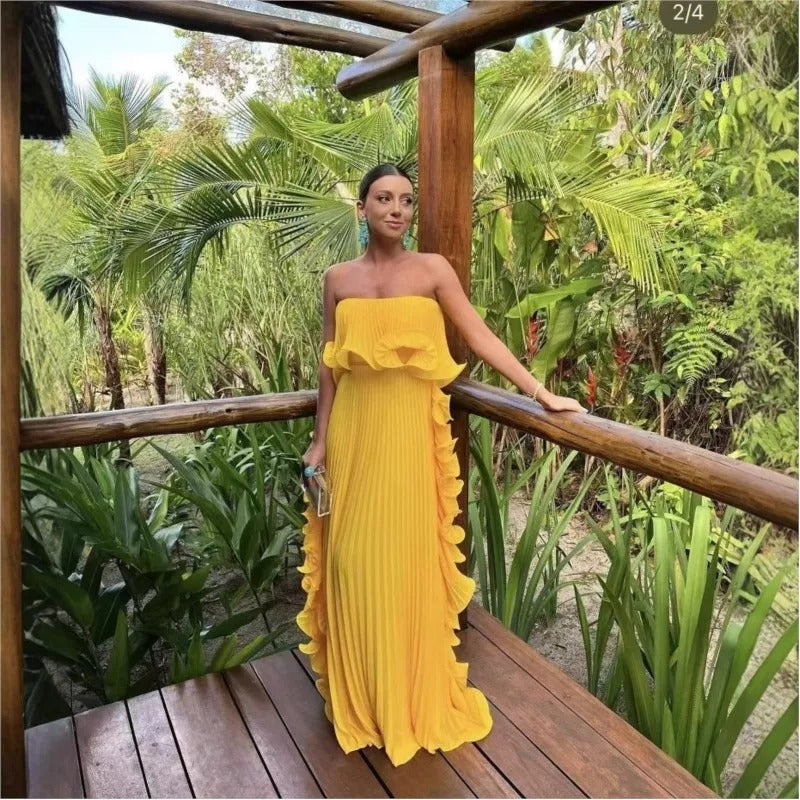 Sunset Breeze Pleated Chiffon Dress
