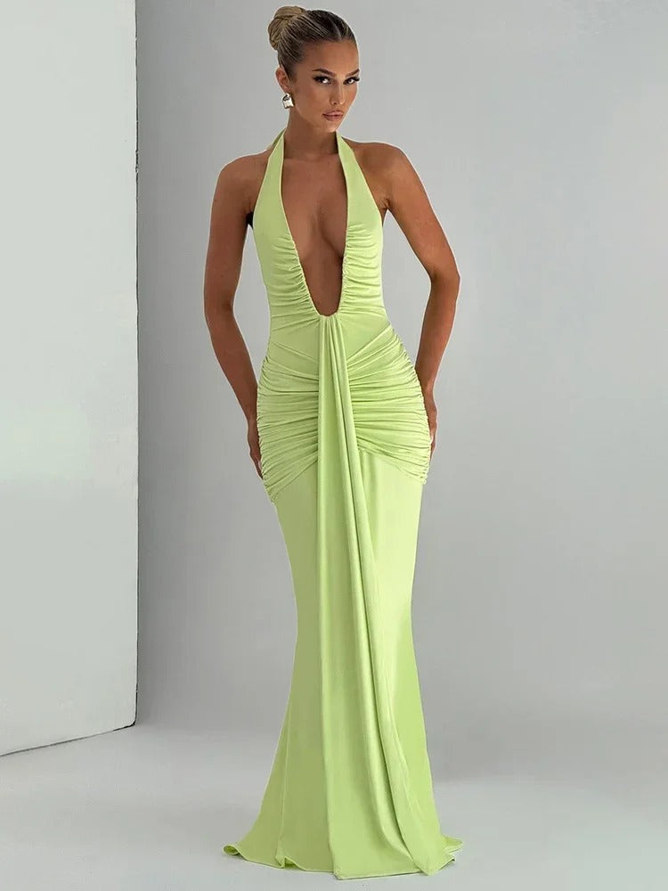 Sultry Backless Draped Maxi Dress