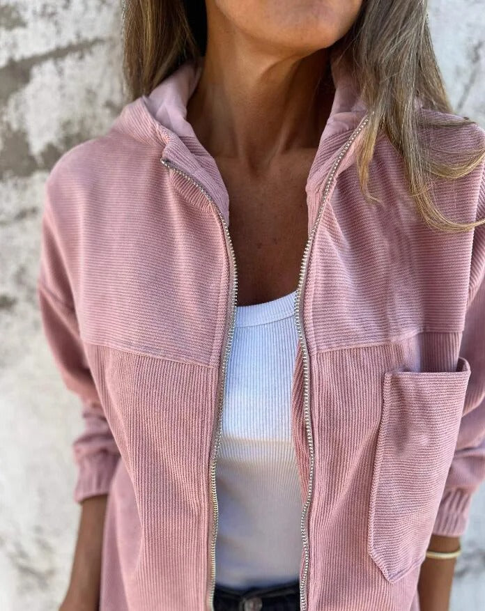 Cozy Cord Hooded Zip-Up Corduroy Jacket