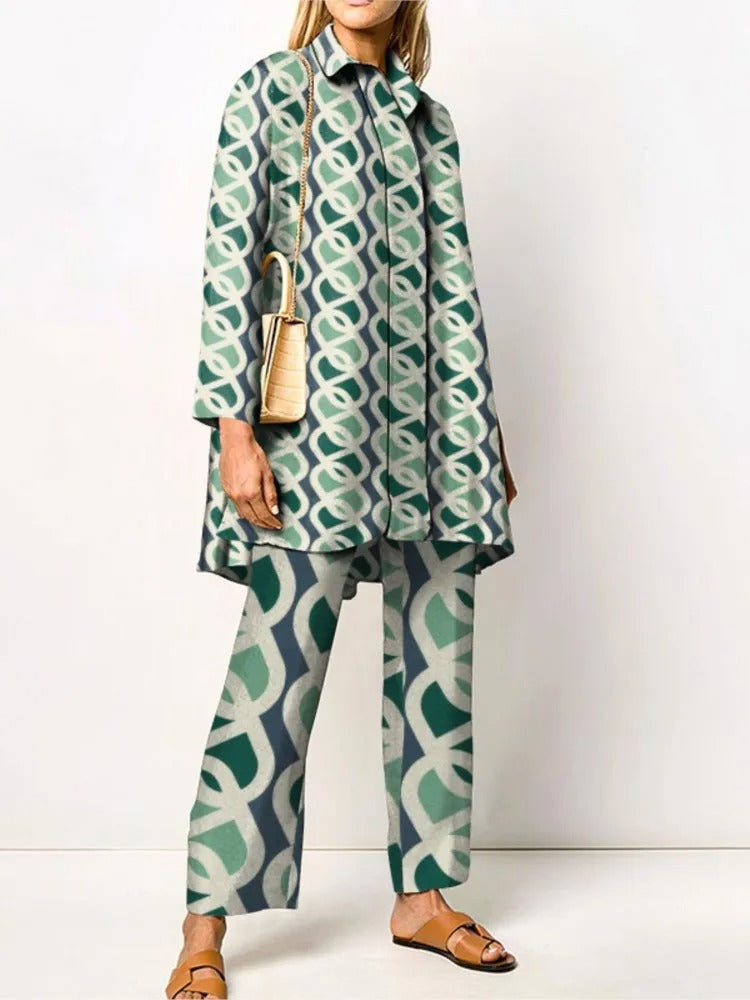Vintage Print Loose Two-Piece Set