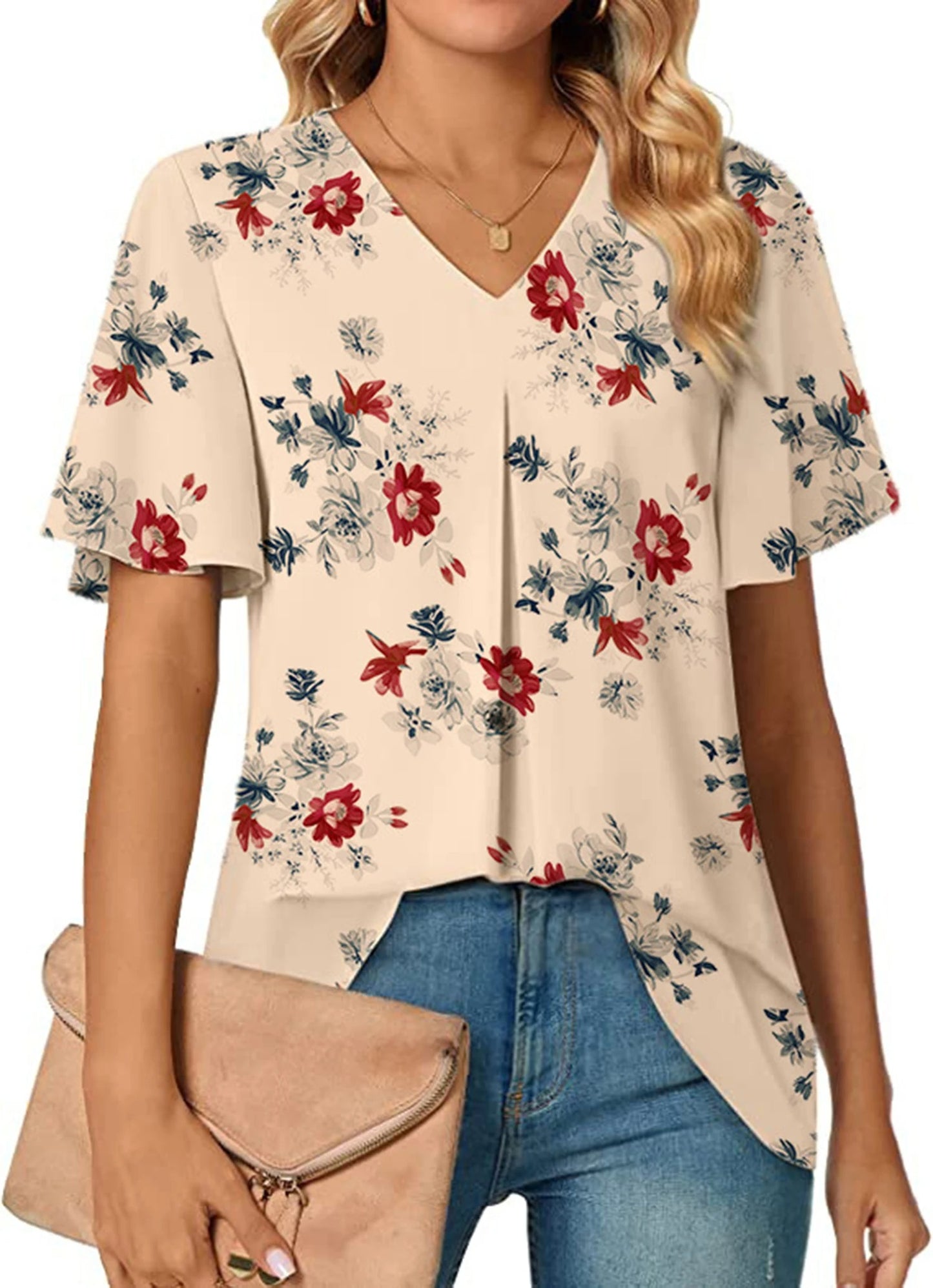 Floral V-Neck Summer Tee for Women