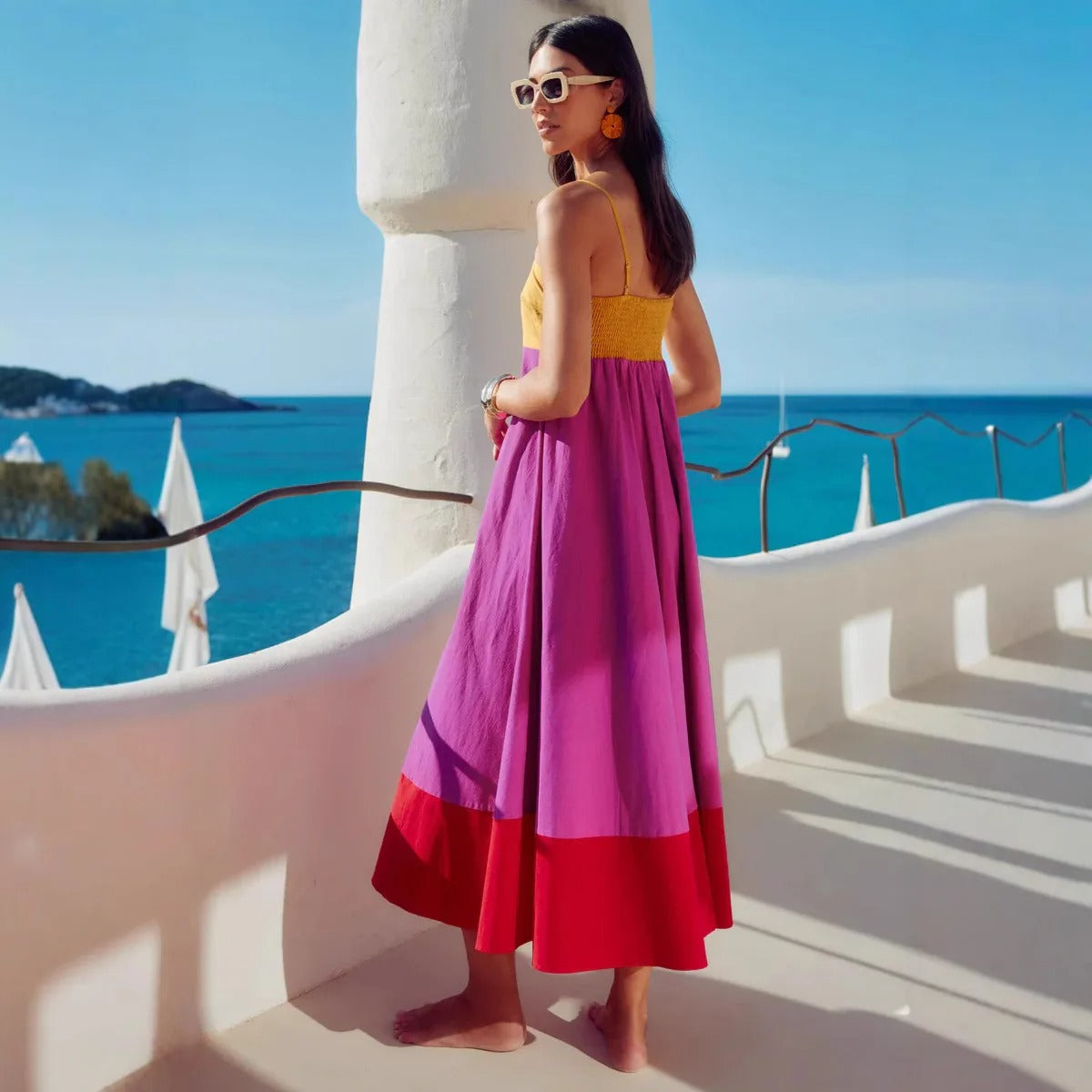 Seaside Glow Colorblock Suspender Dress