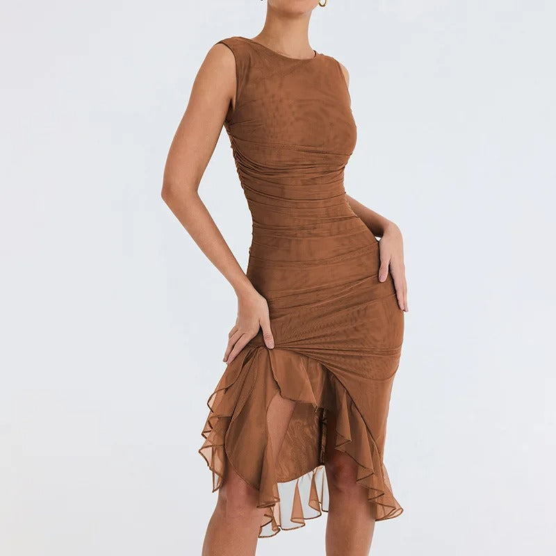 Midnight Muse Ruched Ruffle Party Dress